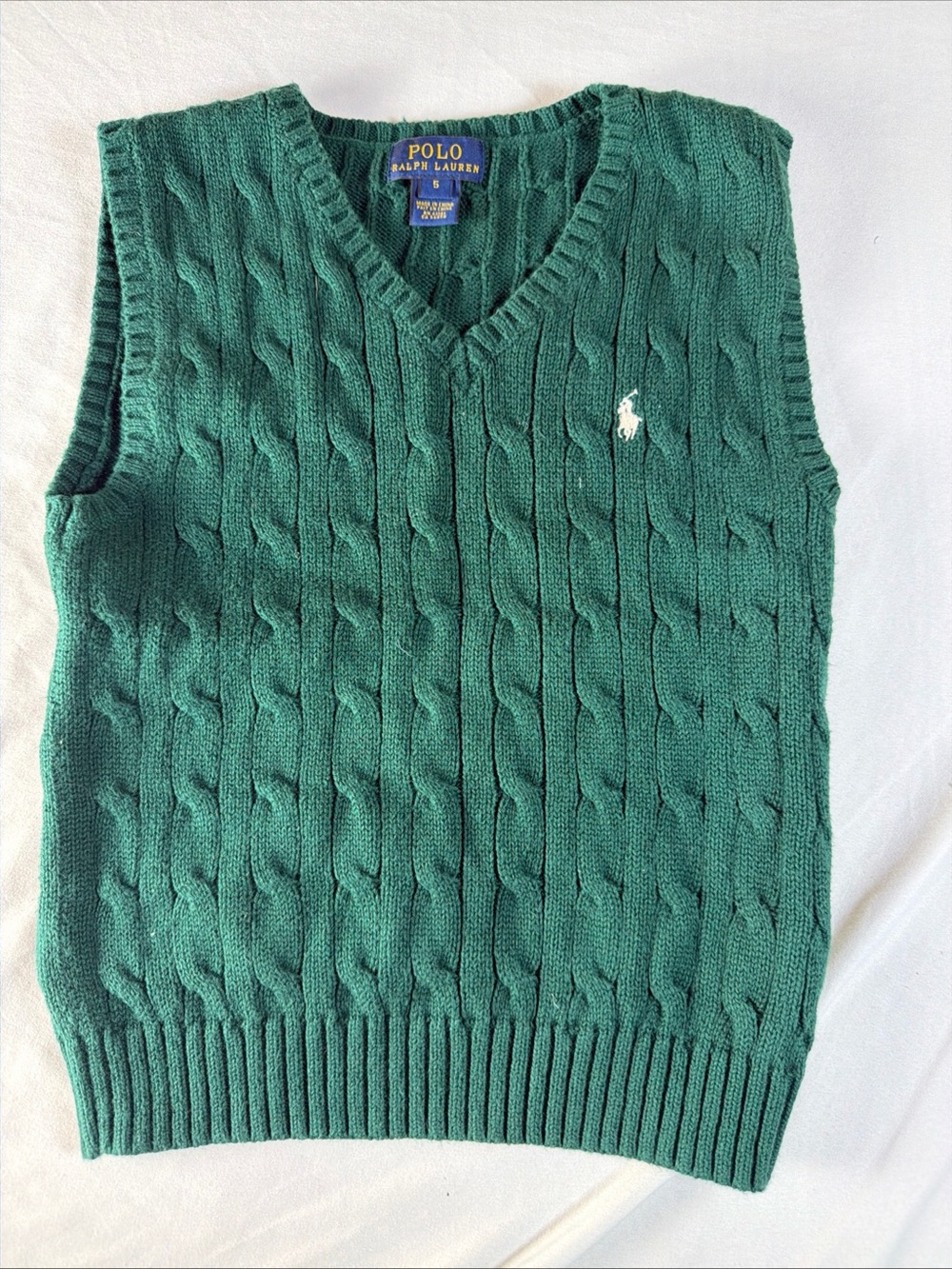 Polo by Ralph Lauren Emerald Cable-Knit V-Neck Sweater Vest